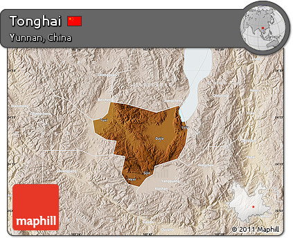 Physical Map of Tonghai, lighten