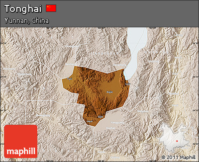 Physical Map of Tonghai, lighten