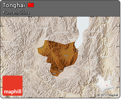 Physical Map of Tonghai, lighten