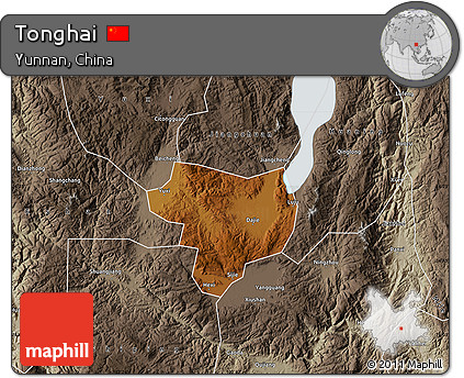 Physical Map of Tonghai, semi-desaturated