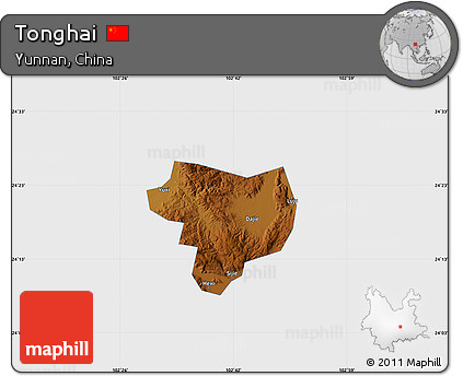 Physical Map of Tonghai, single color outside