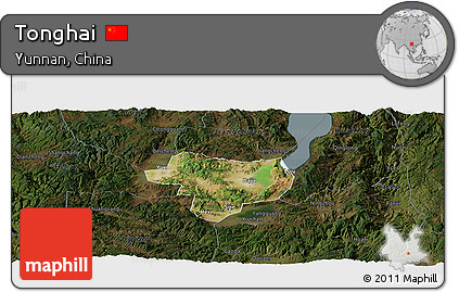 Satellite Panoramic Map of Tonghai, darken