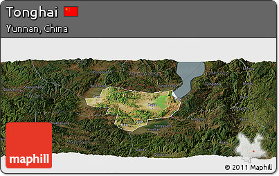 Satellite Panoramic Map of Tonghai, darken