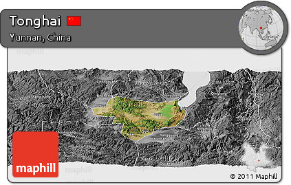 Satellite Panoramic Map of Tonghai, desaturated