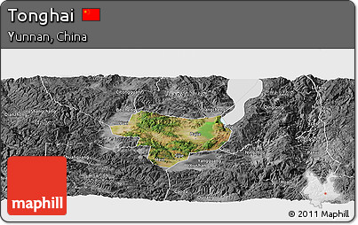 Satellite Panoramic Map of Tonghai, desaturated