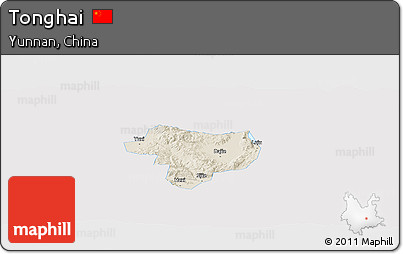 Shaded Relief Panoramic Map of Tonghai, single color outside