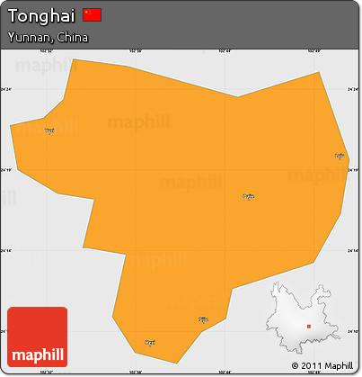 Political Simple Map of Tonghai, single color outside