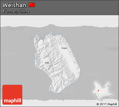 Gray 3D Map of Weishan, single color outside