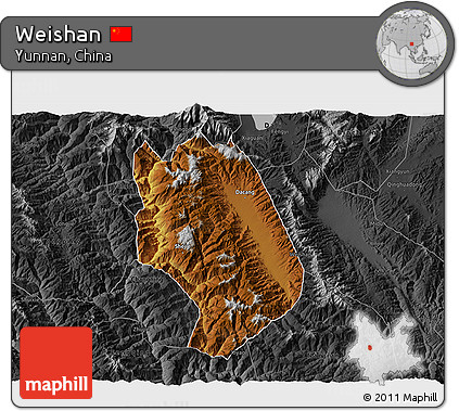 Physical 3D Map of Weishan, darken, desaturated