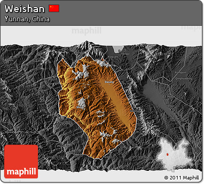 Physical 3D Map of Weishan, darken, desaturated