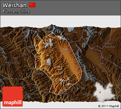 Physical 3D Map of Weishan, darken
