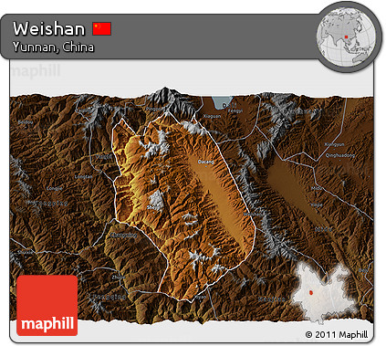 Physical 3D Map of Weishan, darken