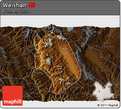 Physical 3D Map of Weishan, darken