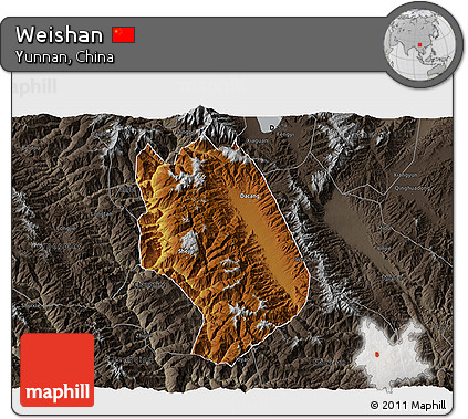 Physical 3D Map of Weishan, darken, semi-desaturated