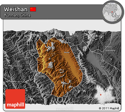 Physical 3D Map of Weishan, desaturated