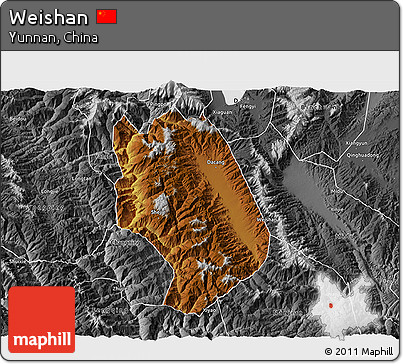 Physical 3D Map of Weishan, desaturated