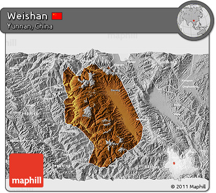Physical 3D Map of Weishan, lighten, desaturated