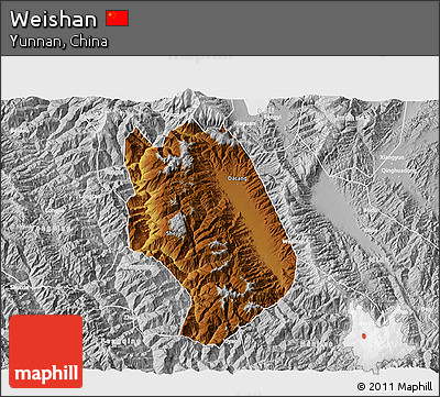 Physical 3D Map of Weishan, lighten, desaturated
