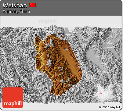 Physical 3D Map of Weishan, lighten, desaturated