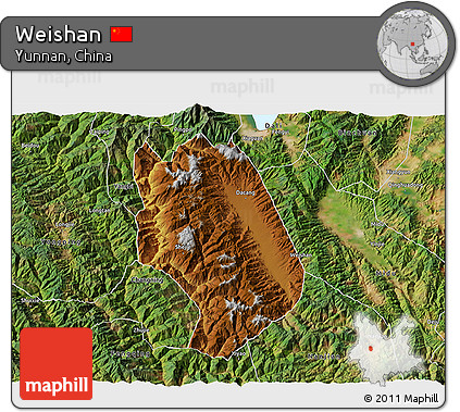 Physical 3D Map of Weishan, satellite outside