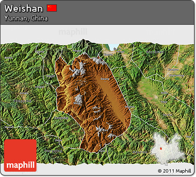 Physical 3D Map of Weishan, satellite outside