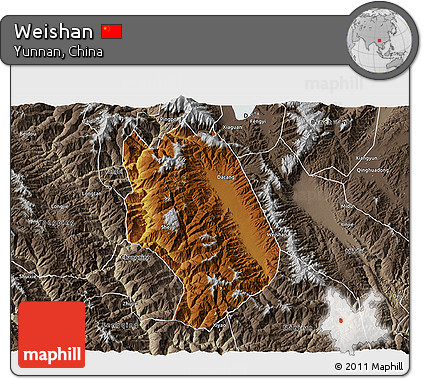 Physical 3D Map of Weishan, semi-desaturated