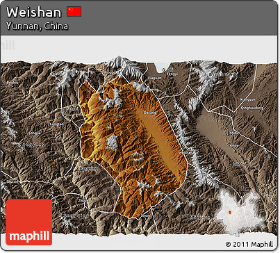 Physical 3D Map of Weishan, semi-desaturated