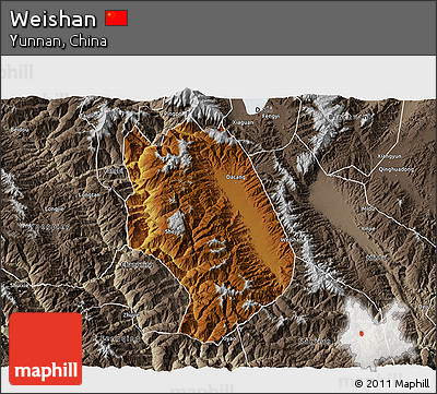 Physical 3D Map of Weishan, semi-desaturated