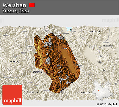 Physical 3D Map of Weishan, shaded relief outside
