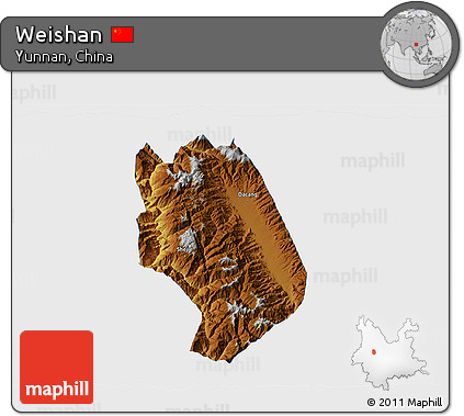 Physical 3D Map of Weishan, single color outside