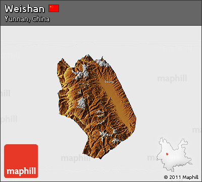 Physical 3D Map of Weishan, single color outside