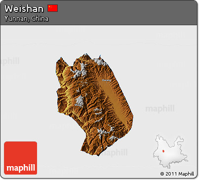 Physical 3D Map of Weishan, single color outside