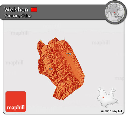 Political 3D Map of Weishan, cropped outside