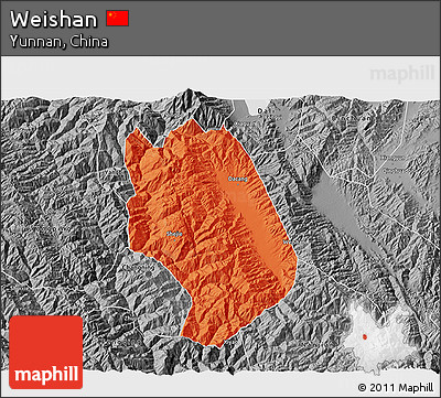 Political 3D Map of Weishan, desaturated