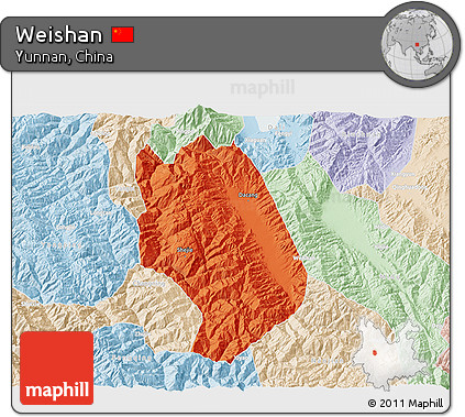 Political 3D Map of Weishan, lighten
