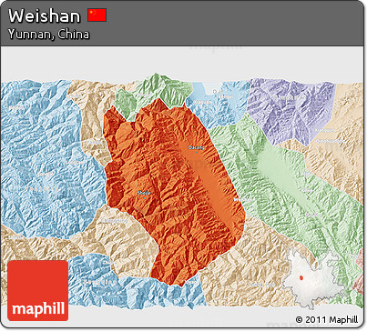 Political 3D Map of Weishan, lighten