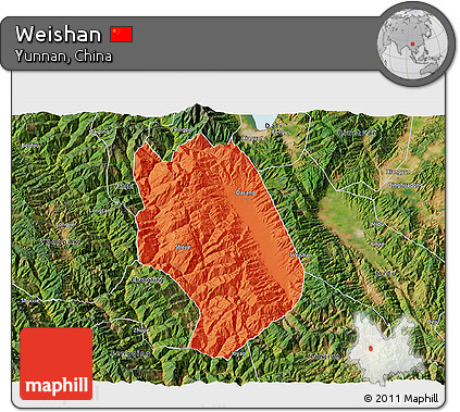 Political 3D Map of Weishan, satellite outside