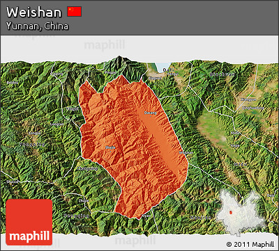 Political 3D Map of Weishan, satellite outside