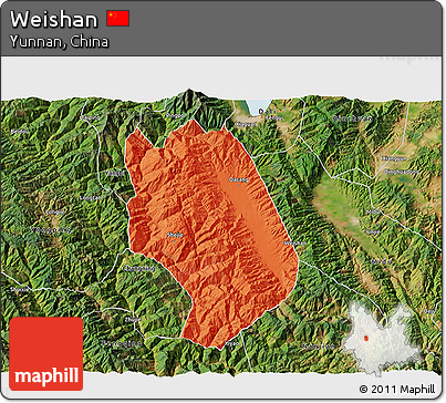 Political 3D Map of Weishan, satellite outside