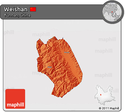 Political 3D Map of Weishan, single color outside