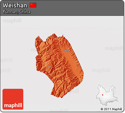 Political 3D Map of Weishan, single color outside