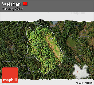 Satellite 3D Map of Weishan, darken