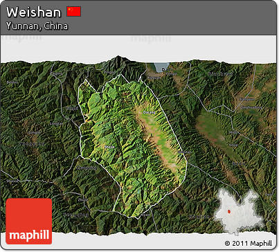 Satellite 3D Map of Weishan, darken