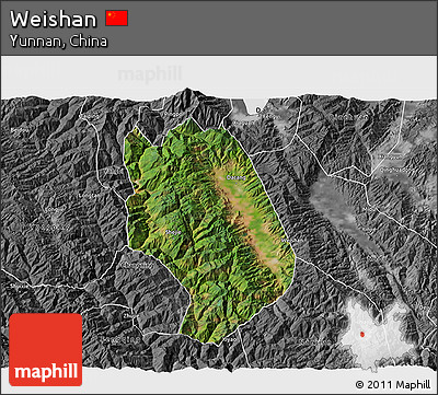 Satellite 3D Map of Weishan, desaturated