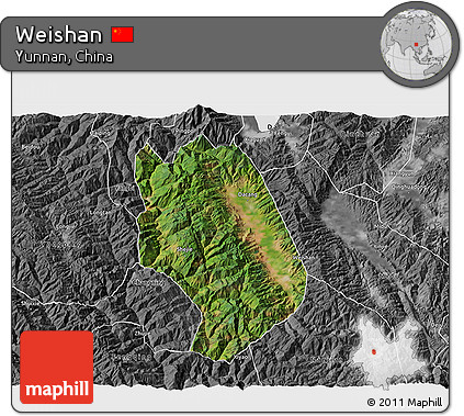Satellite 3D Map of Weishan, desaturated