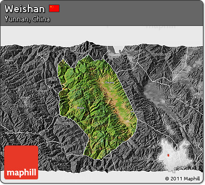 Satellite 3D Map of Weishan, desaturated
