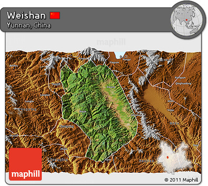 Satellite 3D Map of Weishan, physical outside