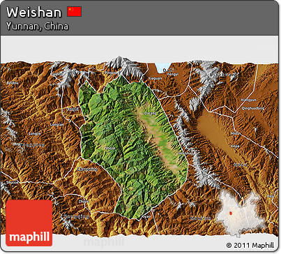 Satellite 3D Map of Weishan, physical outside