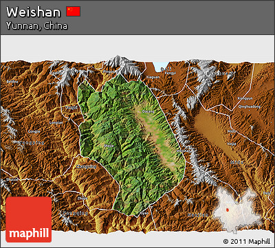 Satellite 3D Map of Weishan, physical outside