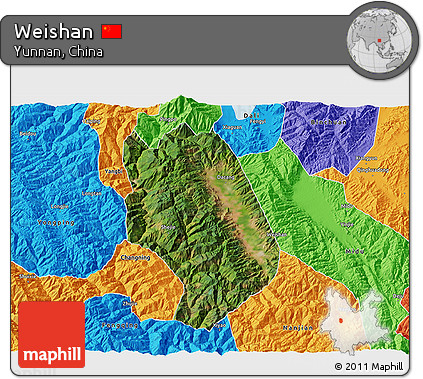 Satellite 3D Map of Weishan, political outside